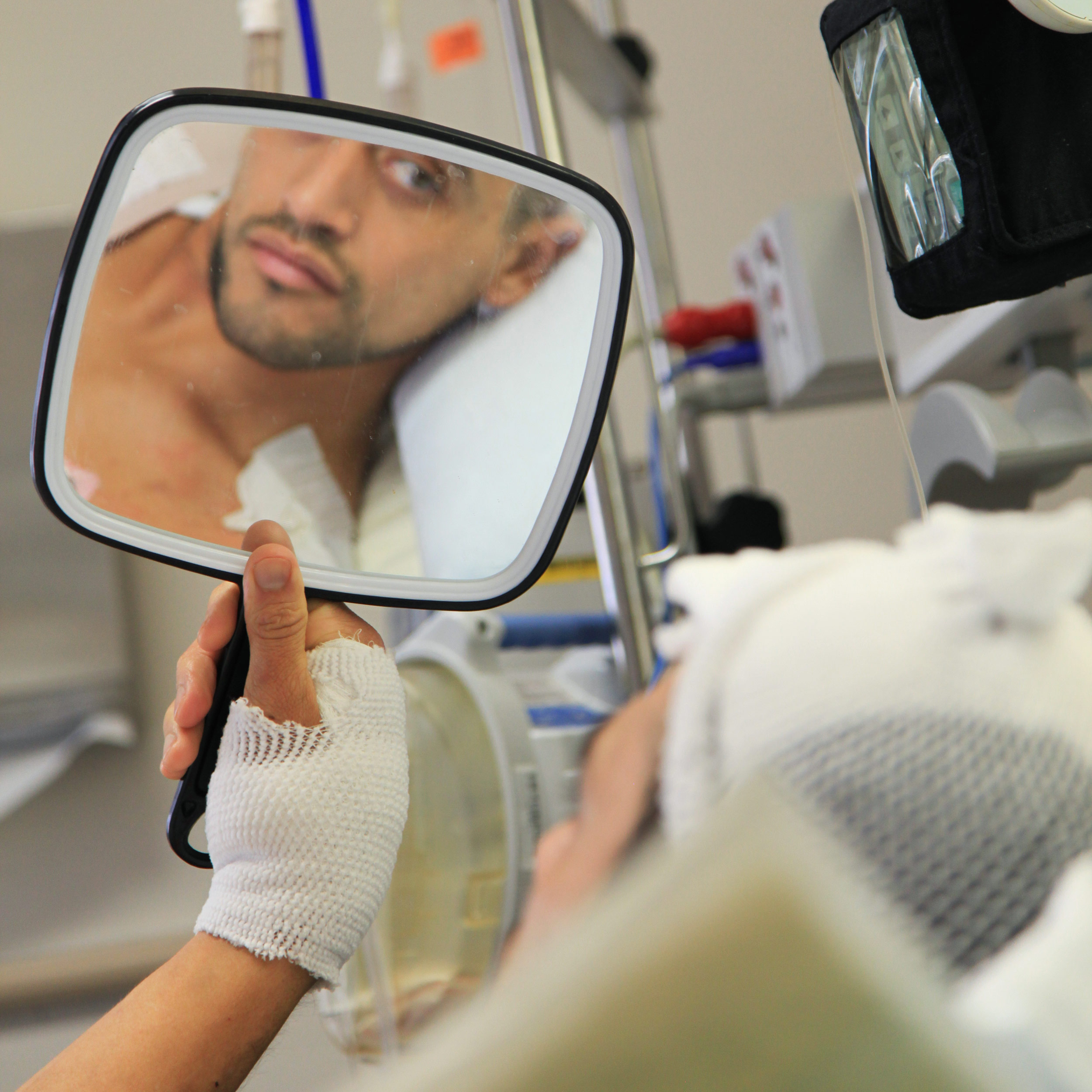 Self-reflection in the hospital where Eduardo recovered from an electrocution accident