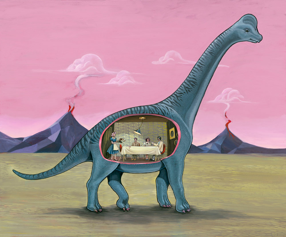Home Sweet Brachiosaurus—oil on canvas