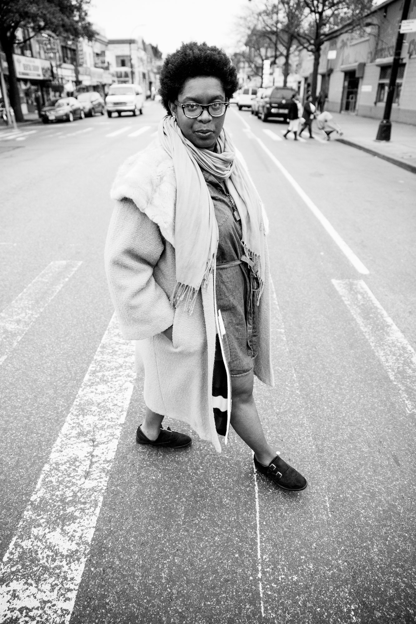 Ashley C. Ford crossing the street; photo by Eric Ryan Anderson