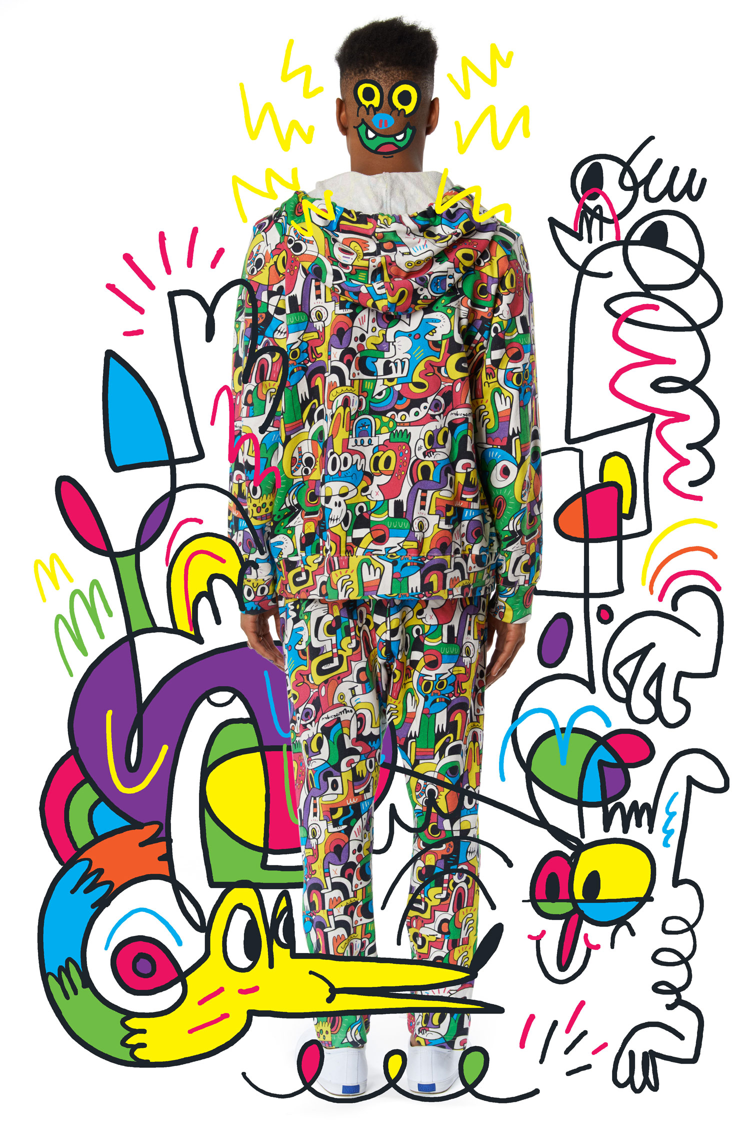 Piece from Jon Burgerman x Print All Over Me clothing collection