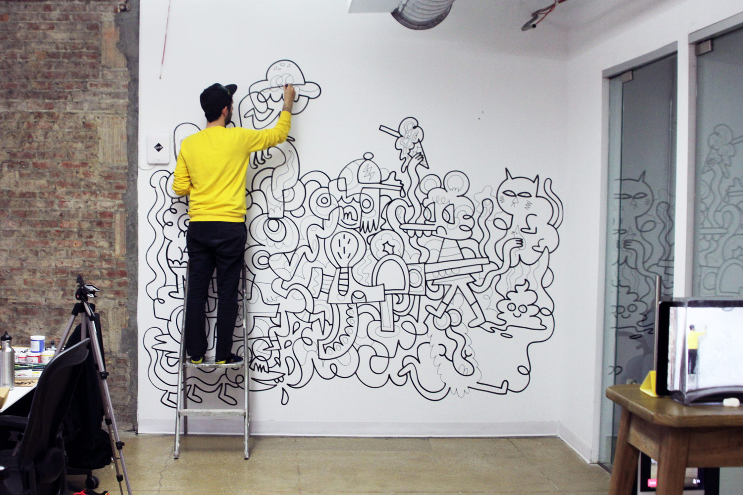 Mural in progress at UsTwo NYC office