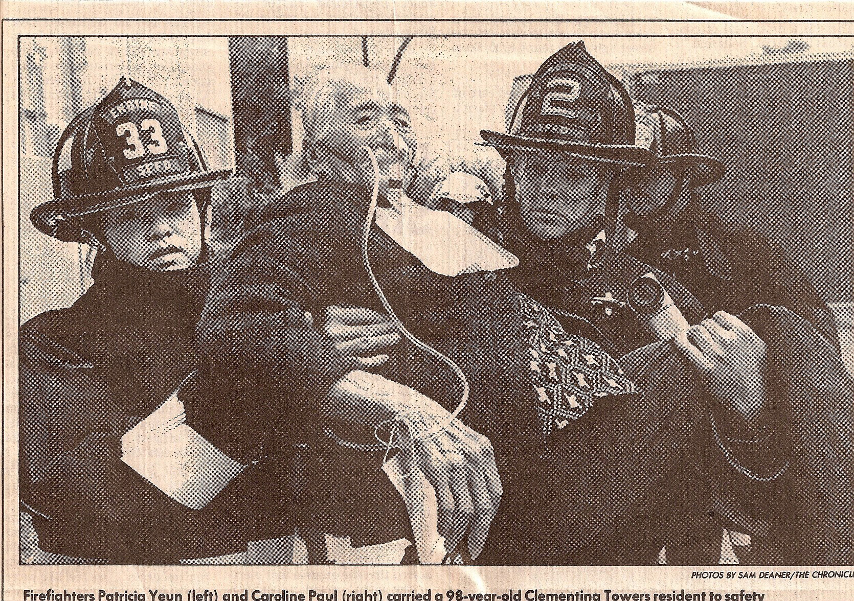 Newspaper clipping of Caroline during her nearly 14-year career as a San Francisco firefighter