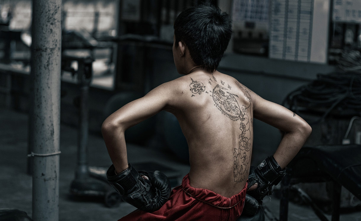 child in Chiang Mai, Thailand, at a Muay Thai camp