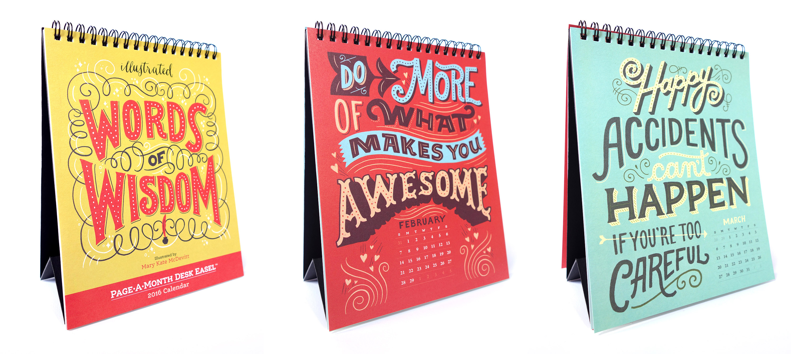 Words of Wisdom Desk Easel Calendar with hand-lettered quotes and phrases