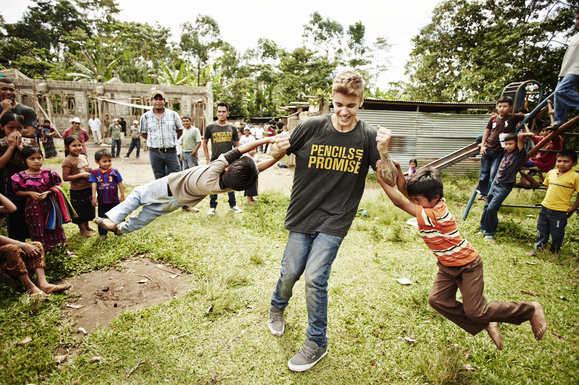Justin Bieber with children in Ghana