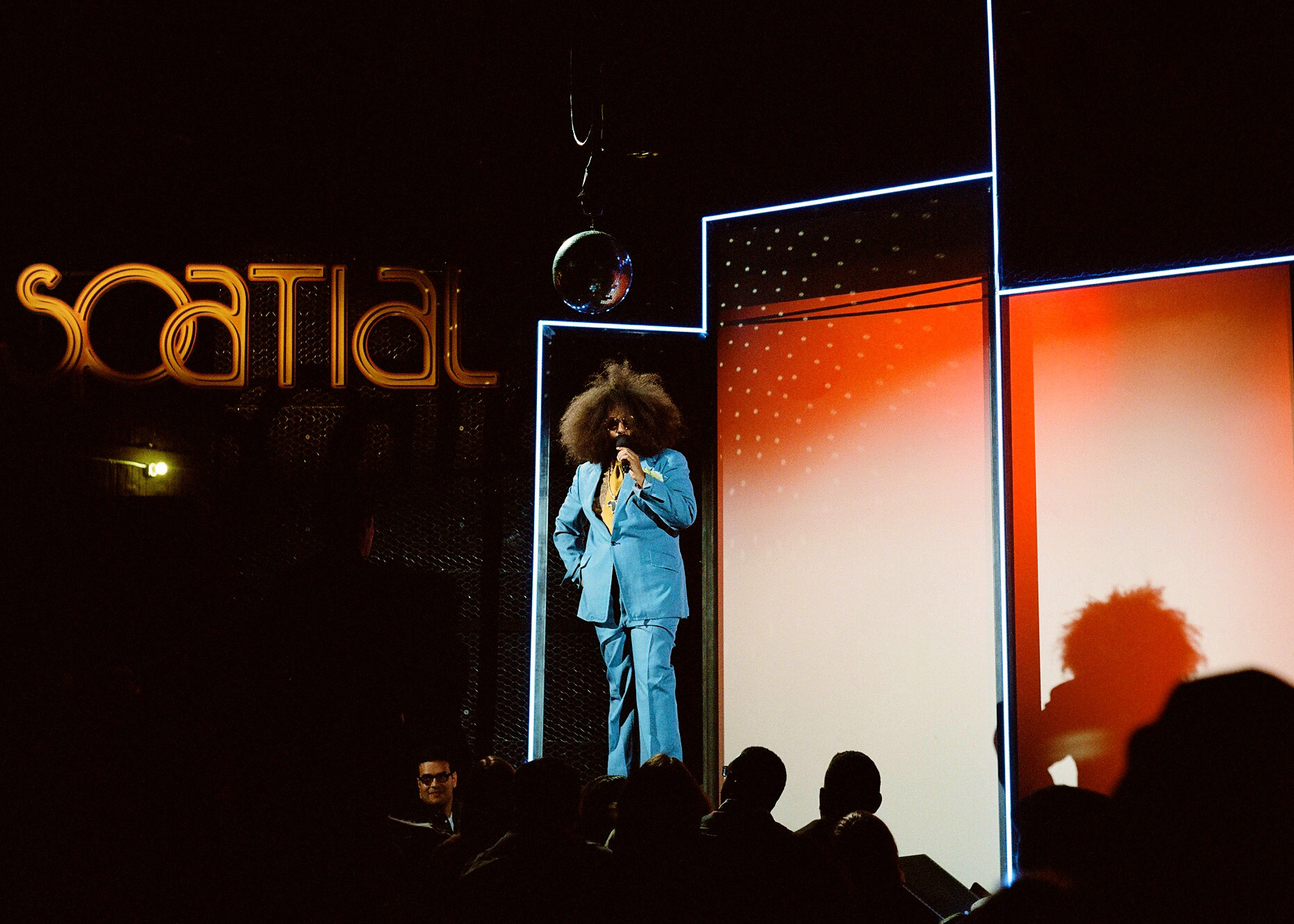 Reggie Watts on set of his new Netflix special, Spatial