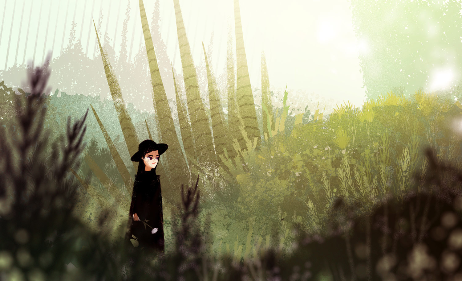 Illustration: girl in botanical field