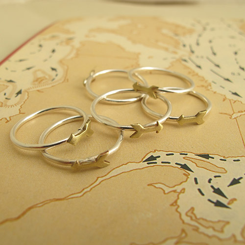 Silver and brass Arrow Rings