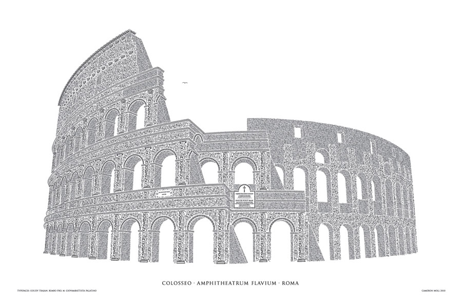 poster of the Coliseum in Rome made from letters, glyphs, and swashes