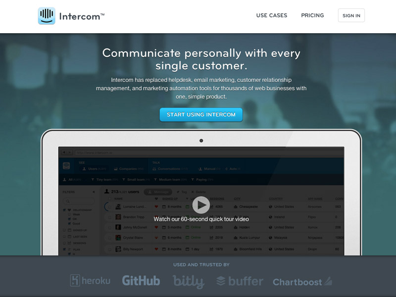 screenshot of intercom.io