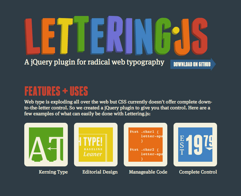 screenshot of Letteringjs.com