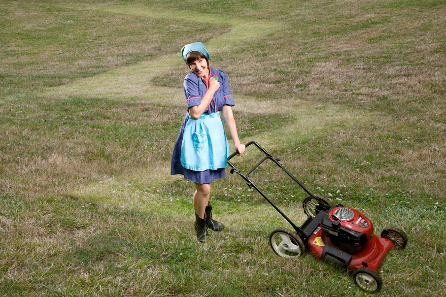 Rosie Thomas mowing a lawn by April Brimer