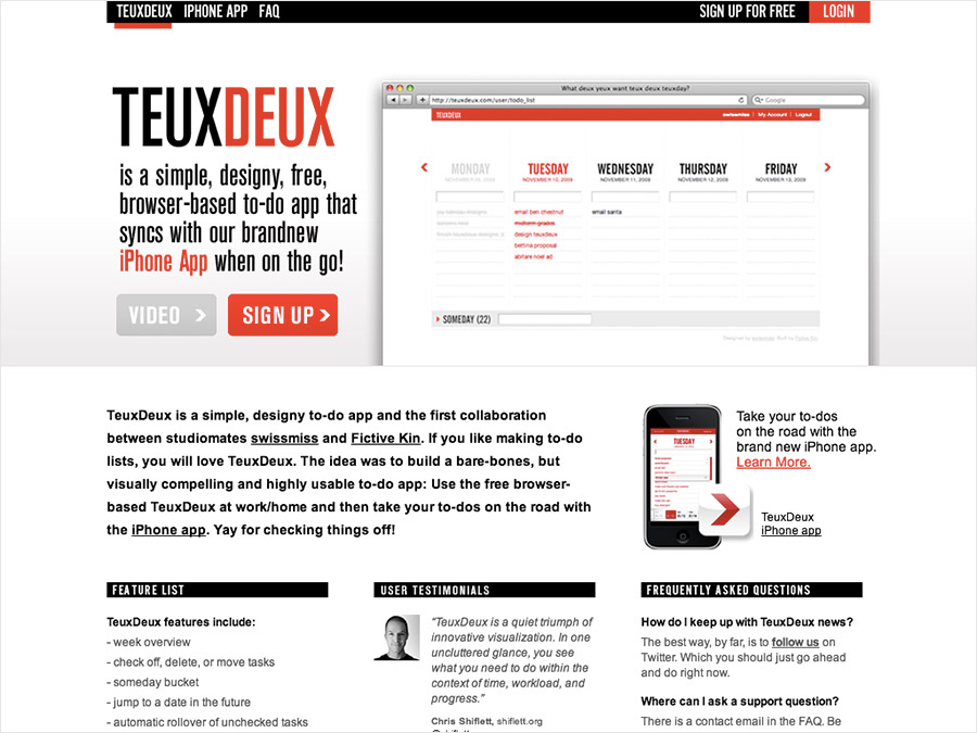 screenshot of the TeuxDeux website