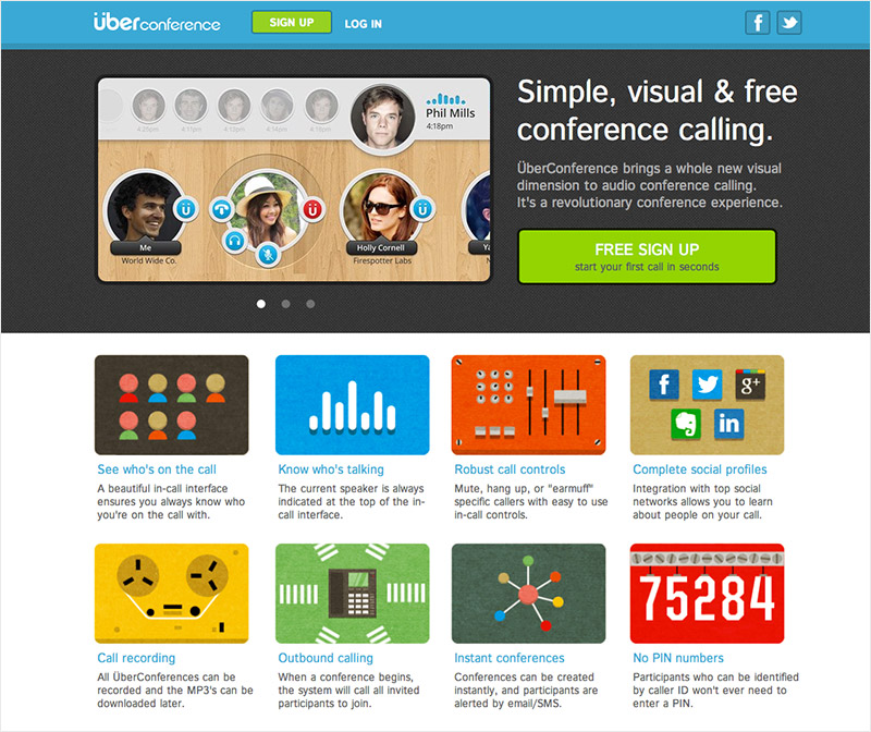 screenhot of UberConference.com homepage