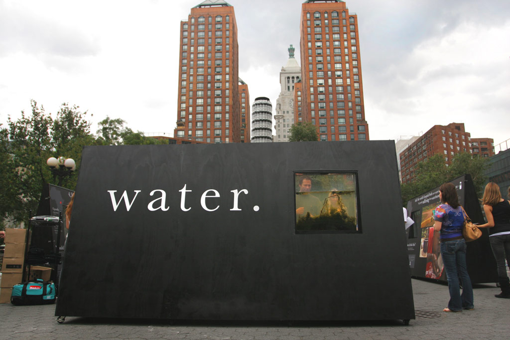 The outdoor exhibition in Union Square where Vik volunteered at charity: water's kickoff and met Scott for the first time