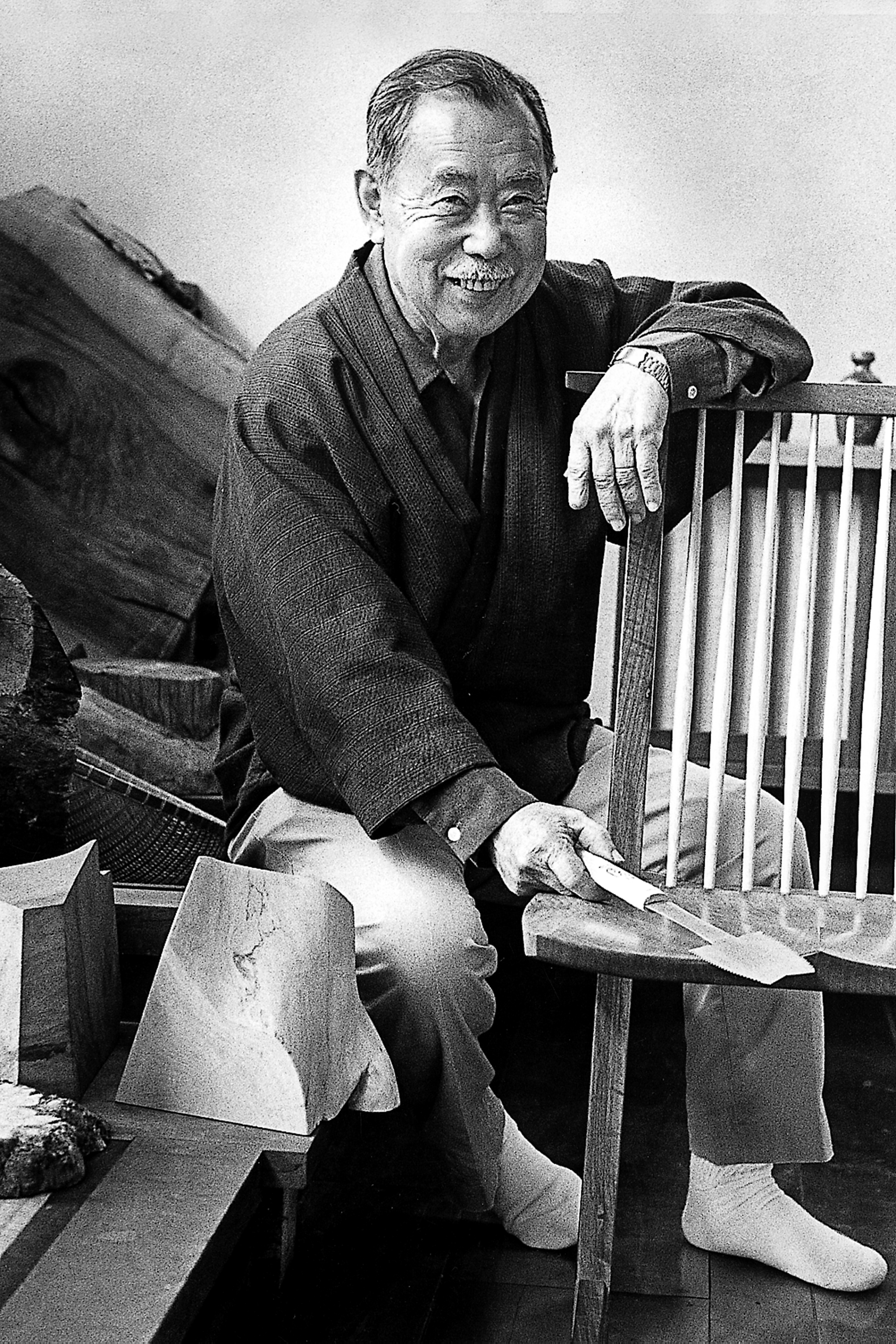 George Nakashima with a Conoid Chair, ca. 1970. (Photo provided by Nakashima Woodworkers)